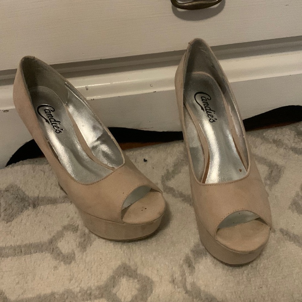CANDIE'S  Velvet Wedge Open Toe 5" Heel